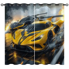 terxgrl Race Car Blackout Curtains for Girls Boy Home Decor, Extreme Sports Race Competition Kids Grommet Thermal Insulated Drapes Darkening Window Curtain for Bedroom Living Room, 42 x 45 Inch