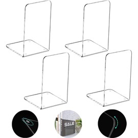mitumomo 4Pcs Acrylic Bookends for Shelves, Clear Bookends for Heavy Books, Plastic Bookends for Kids Shelves, Desk Organizer, Transparent Book Dividers Holders Bedroom Library School, L-Shaped