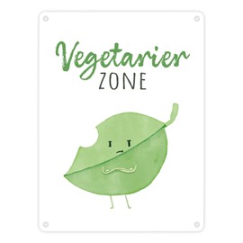 Leaf Metal Sign in 15 x 20 cm with Saying Vegetarian Zone Green Vegan Birthday Gift Vegetable Decoration for Kitchen Wine Cellar Funny Veggie Sign