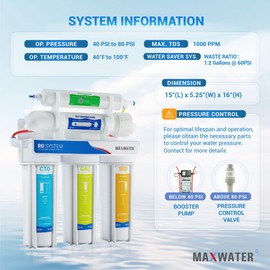 Max Water 5 Stage 100 GPD (Gallon Per Day) RO (Reverse Osmosis) Standard Water Filtration System for Heavy Duty - Under-Sink/Wall Mount - Model: RO-5W3