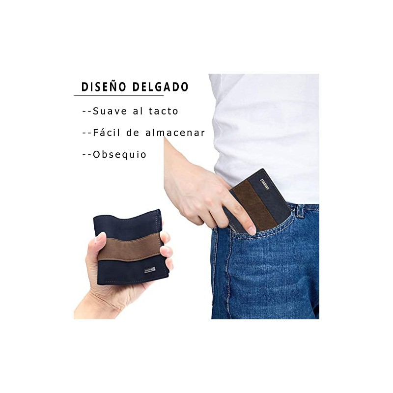 Tarjetero de cuero, Cartera para Hombre RFID Bloqueo Antirrobo |