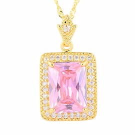 RIVA Pendant with 45 cm (18 inches) chain and rectangular cut gemstone cubic zirconia (6 colours available), in 18 carat yellow gold plated, simple modern elegance