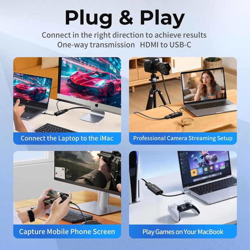 Guermok 4K USB3.0 Video Capture Card with PD 100W, 4K@60FPS