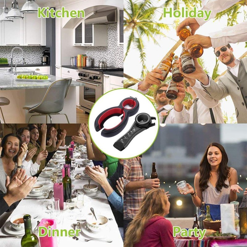 Multi Bottle Opener,Multi-Function Bottle Can and Jar Grip Opener, 5-in-1