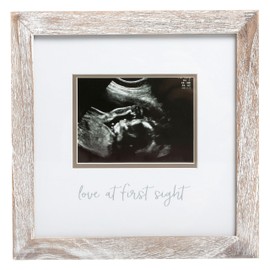 Pearhead Love at First Sight Sonogram Picture Frame, Gender Neutral Ultrasound Keepsake, Baby Gift for Expecting Parents, Ideal Pregnancy, Shower and Nursery Decor, 4” x 3” Photo Insert, Rustic