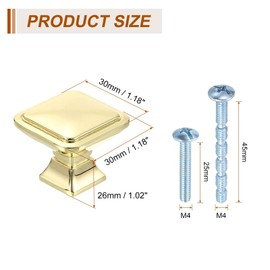 sourcing map 10Pcs Square Cabinet Knobs, 1.2 Inch Square Kitchen Cabinet Knob Zinc Alloy Drawer Knob Handle Pulls for Kitchen Cabinets Bedroom Dresser Wardrobe, Gold
