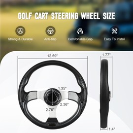 FAHKNS Golf Cart Steering Wheel, Universal 12.5" PVC Vinyl Leather 6 Bolt Aluminum Frame Steering Wheel, Fit For Club Car DS & Precedent, EZGO TXT & RXV, Yamaha, Most Golf Cart