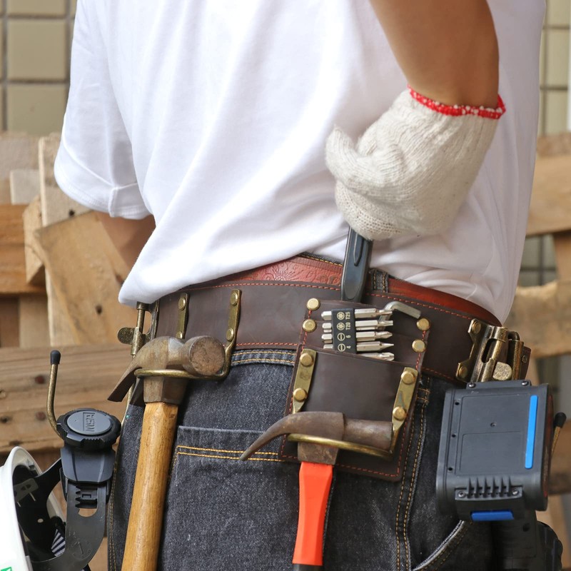 TOURBON Adjustable Tool Belt Hanging Hooks Hammer Hatchet Holder Tape