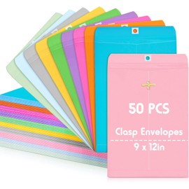 Geyee 50 Pcs 9 x 12 Inch Clasp Envelopes Letter Size Mailing Envelopes with Clasp Closure for Filing Storing Documents Office Home Business School (Mixed Colors)