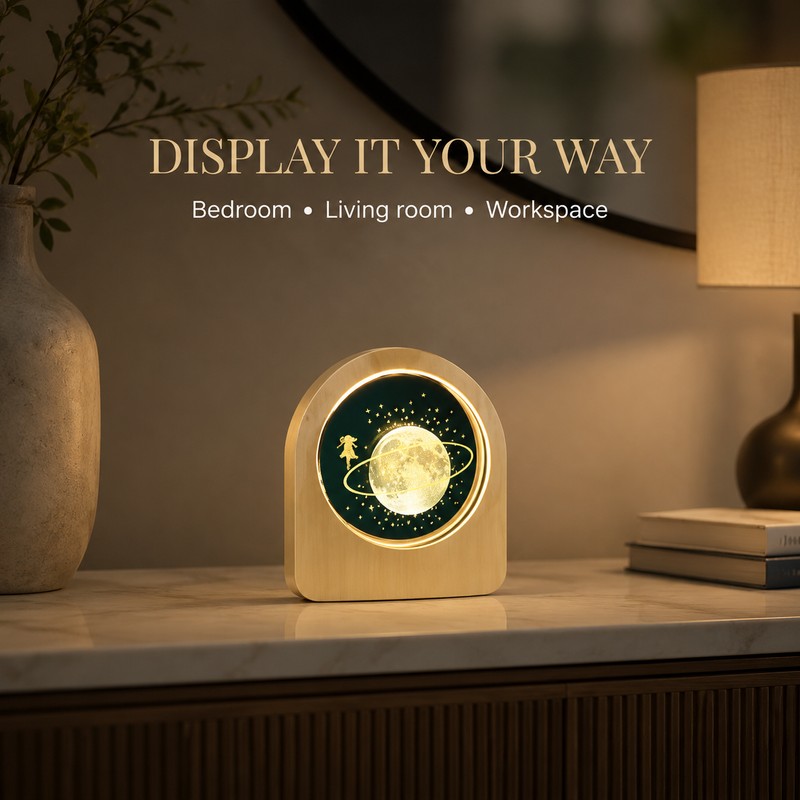 LED Galaxy Crystal Ball with Wooden Base for Home Decor