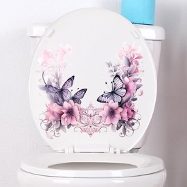 Retro Butterfly Flower Toilet Cover Sticker Decals,Fish Bird Flower Leaf Waterproof Toilet Lid Tank Seat Decals Cistern Self-Adhesive Bathroom Wall Sticker