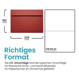 Netuno 25 Envelopes Red DIN C5 162 x 229 mm 120 g Design Envelopes Peel and Seal without Window Coloured Letter Envelopes C5 Envelopes Colourful Paper Envelopes for Invitations