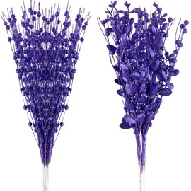 CristBest 24-Pack Christmas Tree Picks Ornaments, Artificial Glitter Berry Stem Glittery Twigs Ornaments for Christmas Tree Decorations, Small Vase, Holiday, Wedding, Party Decorations (Purple)