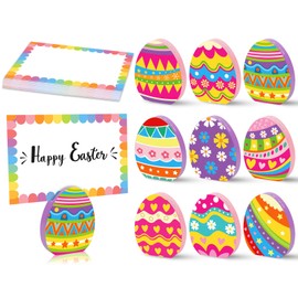 FYSUIMU 18 Packs Easter Egg Wooden Place Card Holders with Name Cards Colorful Floral Egg Seat Label Card Holders for Easter Spring Holiday Table Sign Decor