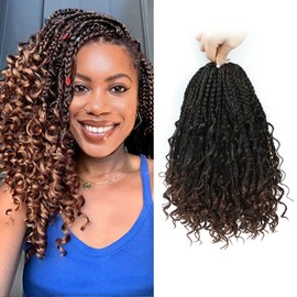 8 Packs Crochet Box Braids Pre Looped 10 Inch Boho Crochet Braids with Curly Ends 1B/30 Goddess Box Braids Crochet Hair for Black Women