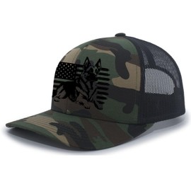 Trenz Shirt Company Mens Patriotic Distressed German Shepherd Rugged USA Flag Mens Mesh Back Trucker Hat-Army/Black