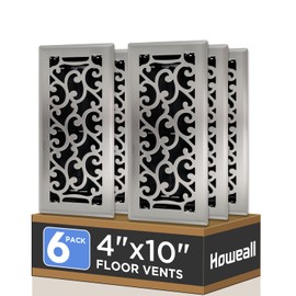Howeall 4x10 Inches 6 Pack Heavy Duty Walkable Floor Register - Easy Adjust Air Supply Lever Decorative Floor Vent Covers, Savannah Design Vent Covers for Home - Satin Nickel