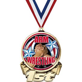 Crown Awards Arm Wrestling First Place Medal, 3" Gold Wrestling Trophy Medal Award 1 Pack