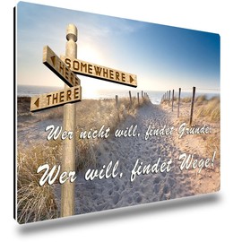 TRIOSK Fridge Magnet Strong Beach Sea Magnet Sayings Funny Motivation with Saying "Wer Will Find Wegweiser" Gift for Poetry Lovers