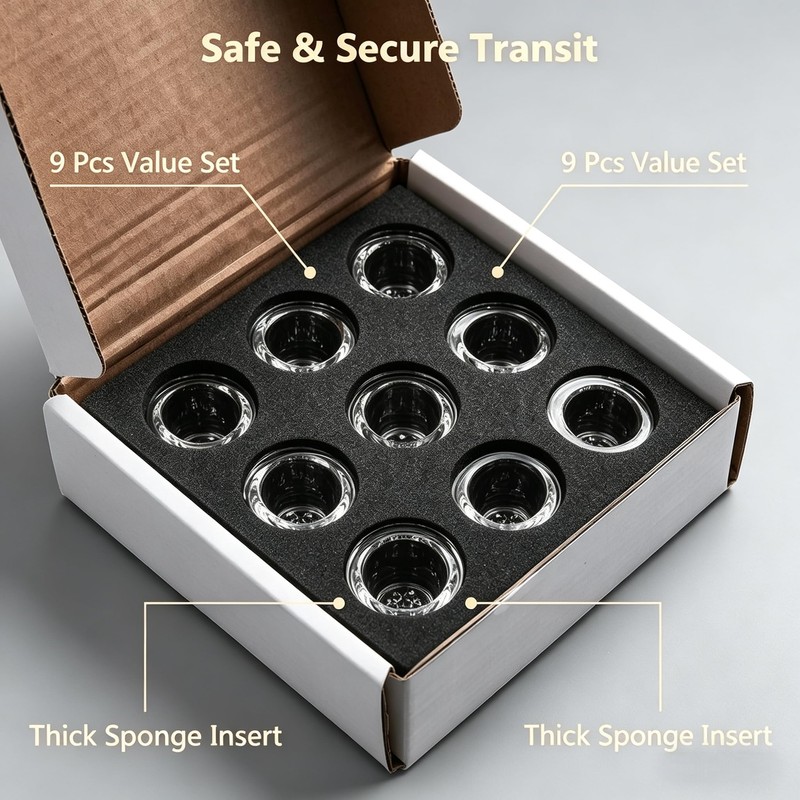 9Pcs 9-Hole Borosilicate Glass Bowl Screens for Pipe, Heat-Resistant