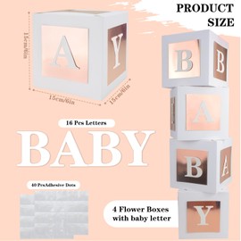 RTHPY 4 Pcs Baby Shower Flower Boxes Centerpieces Decoration Rose Gold Baby Block Floral Holder Centerpiece Baby In Bloom Gender Reveal Birthday Party Decors Table Display Its A Girl Its A Boy