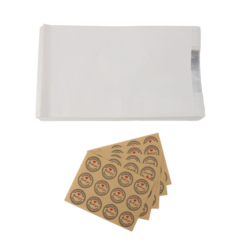 50PCS Bread Bag Kraft Paper Transparent Window Baked Food Packaging