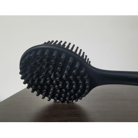 PANLOPU Silicone Bath Brush Long Handled Body Brush Double Sided Back Rub Massage 14.7 Inches Free Hook (Black)