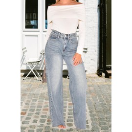 Women's Straight Leg High Waist Baggy Denim Jeans Loose Boyfriend Casual Stretchy Jeans