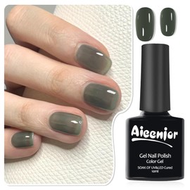 Aieenjor Jelly Gel Nail Polish, Sheer Nude Gray Green Neutral Gel Polish, Sheer Rock Color, Soak Off UV Light Cure Gel Polish, Art Design Manicure Salon DIY Salon Gel, 0.33 Fl Oz
