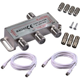 RUNCCI-YUN TV Aerial Splitter 3 Way Satellite Splitter F Type Splitter 5-2500MHz with 2 * 1.5m Coax Cable 3 x F plug on coax plug + 4 x F socket on coax coupling