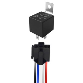 Aiqeer 4-Pin Car Relay, 12 V 40 A SPST Car Relay, with Wiring Harness Socket and Pre-Wired (Black)