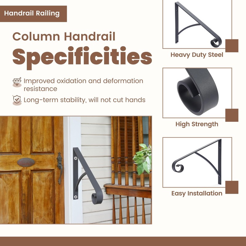 Kojem Wall Mount Handrails for Outdoor Steps, Metal Wrought Iron