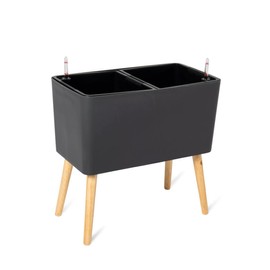 Gardener's Supply Company Ava Self-Watering Rectangular Planter | Contemporary Indoor Outdoor Two Separate Planting Containers Each with Water Level Indicators - Gray