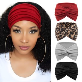 DRESHOW 4 Pack Turban Headbands for Women Wide Vintage Head Wraps Knotted Cute Hair Band Accessories