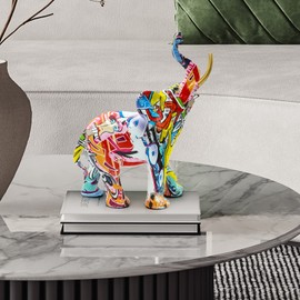 OYOYTLGX Elephant Decor, Large Elephant Figurines Home Decor, Colorful Resin Elephant Statue Sculpture Trunk Wealth Lucky Collectible Elephant Figurine Gift,Feng Shui Ornament Elephant Decor.