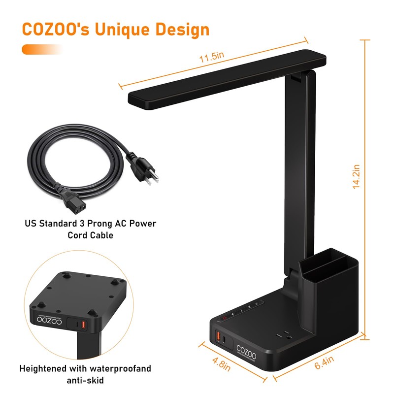 COZOO LED Desk Lamp with 3 USB Charging Ports,2 AC