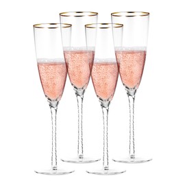BERKWARE Premium Champagne Flutes - Crystal Champagne Glasses with Twisted Stem & Gold Rim - 10.6 oz each (Set of 4)