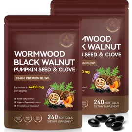 2 PCS Wormwood Black Walnut Clove Cleanse for Humans, 240 Softgels