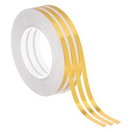 PATIKIL Metalized Polyester Film Tape 5/16 Inch x 55 Yards, 3 Pack Metallic Decor Tape Brushed Golden Adhesive Mirror Tape for Detailing Accent Wall Graphic Arts Boat Trim Walls