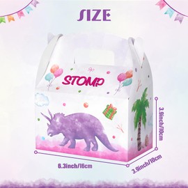 WERNNSAI Dinosaur Party Supplies - 24 Pack Dinosaur Party Favor Boxes Pink Three Rex Dino Treat Candy Boxes Paper Treat Candy Goodie Paper Bag for Girls Kids Birthday Jurassic Party Decorations