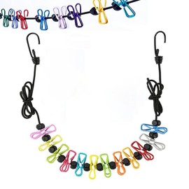 MEDUSHASHA Laundry Rope, Clothesline for Indoor Clothes, For Travel, Windproof, Elastic, Stretchable, Portable, Convenient, Travel, Camping, 12 Clips Included (Color)
