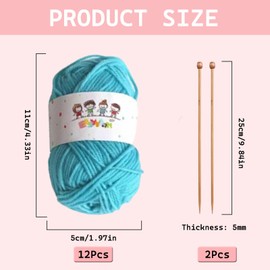 12pcs Knitting Kit, Beginners Adults Children Knitting Set, Dishcloth Knitting Kit - 12 Colours Yarn & 2 Bamboo Knitting Needles, Suitable for Adults Children DIY Weaving Handmade Artworks