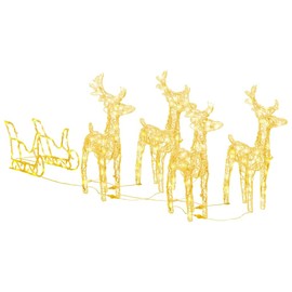 FAMIROSA 4 Reindeer and Sleigh Christmas Yard Decoration Warm White Light Pre-lit 240 LEDs Light Deer Set for Home, Yard, Party, Office, Festival, Indoor and Outdoor Holiday Decor, 16.4ft Length