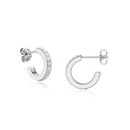 Limerencia Hypoallergenic G23 Pure Titanium Small Open C Hoop Earrings, Lightweight Cubic Zirconia/Opal Cuff Huggie Earrings for Women Sensitive Ears