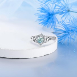 OHAYOO Moss Agate Ring 925 Sterling Silver Celtic Knot Ring Moss Agate Cubic Zirconia Ring Adjustable Engagement Wedding Ring Promise Jewelry Gifts for Women