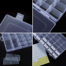 2 Pack 36 Compartment Organizer Box, Plastic Organizer Box with Dividers for Beads Jewelry Crafts Fishing with 5 Sheets Label Sticker