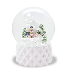 20301 Christmas Snow Globe, Mountain Village in the Snow, White Cubic Base, Height: 12 cm, Width 10 cm, 20301 (Bergdorf White Cubic)