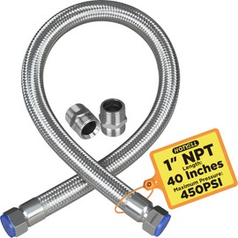 HOTYELL 1 Inch NPT Male Compressor Jumper Hose 40", 750°F/450 PSI Full Body 304 Stainless Steel Double Layers Air Hose with 360° Swivel Fittings (1'' NPT x 40" Length)