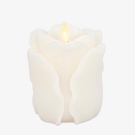 Luminara Snow White Rose Flameless Candle - 3.6" x 4.3" Rosebud Pillar - Real Flame Technology w/Flickering LED Light - Perfect for Mother's Day