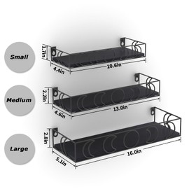 PHAREGE Moon Phase Floating Shelves Black, Set of 3 Small Decorative Wall Shelves for Book Plant Storage, Crystal Figurine Collectibles Display Shelf for Bedroom Kid Room